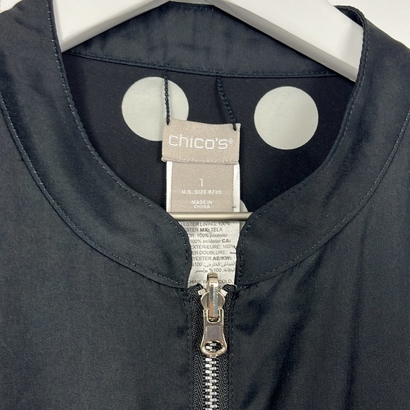 Chico’s Women Bomber Jacket 1 (8-10) Black Red Floral  Polka Dots Reversible EUC - Picture 4 of 14